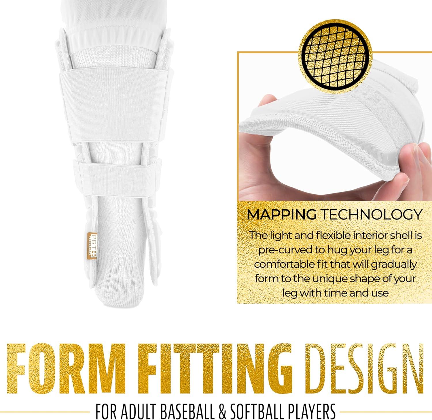 imageFranklin Sports Baseball Softball Leg Guard PRT Series Adult and Youth Shin Foot Shield for Batting Protective One SizeWhiteGold