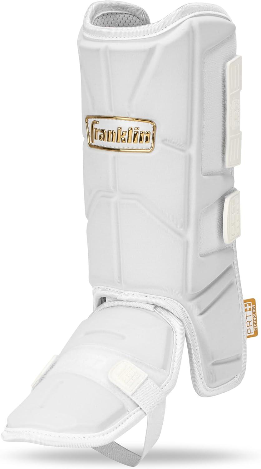 imageFranklin Sports Baseball Softball Leg Guard PRT Series Adult and Youth Shin Foot Shield for Batting Protective One SizeWhiteGold