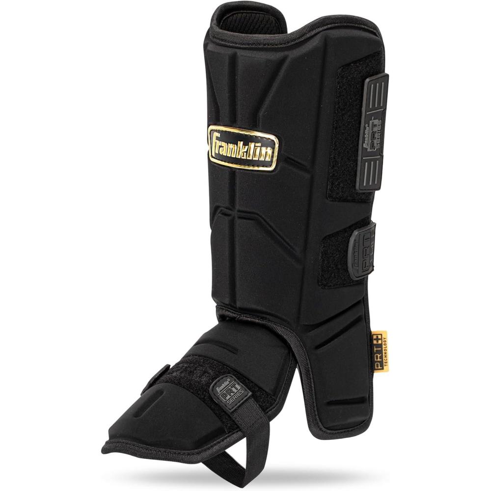 imageFranklin Sports Baseball  Softball Leg Guard  PRT Series Adult and Youth Shin  Foot Shield for Batting  Protective  One SizeBlackGold