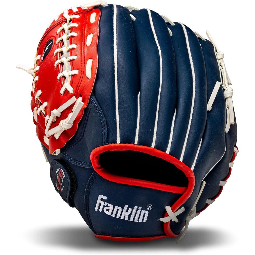 imageFranklin Sports Baseball and Softball Glove  Fieldmaster Adult  Youth Baseball Gloves  Mens  Womens Infield  Outfield MittRed  White  Blue