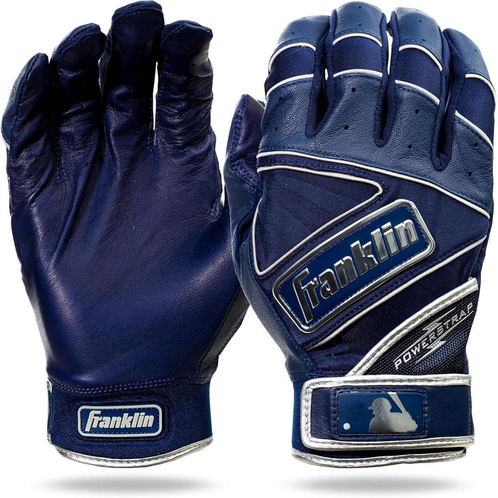 imageFranklin Sports MLB Baseball Gloves  Powerstrap Adult ampamp Youth Batting Gloves for Men Women Boys ampamp GirlsChrome Navy