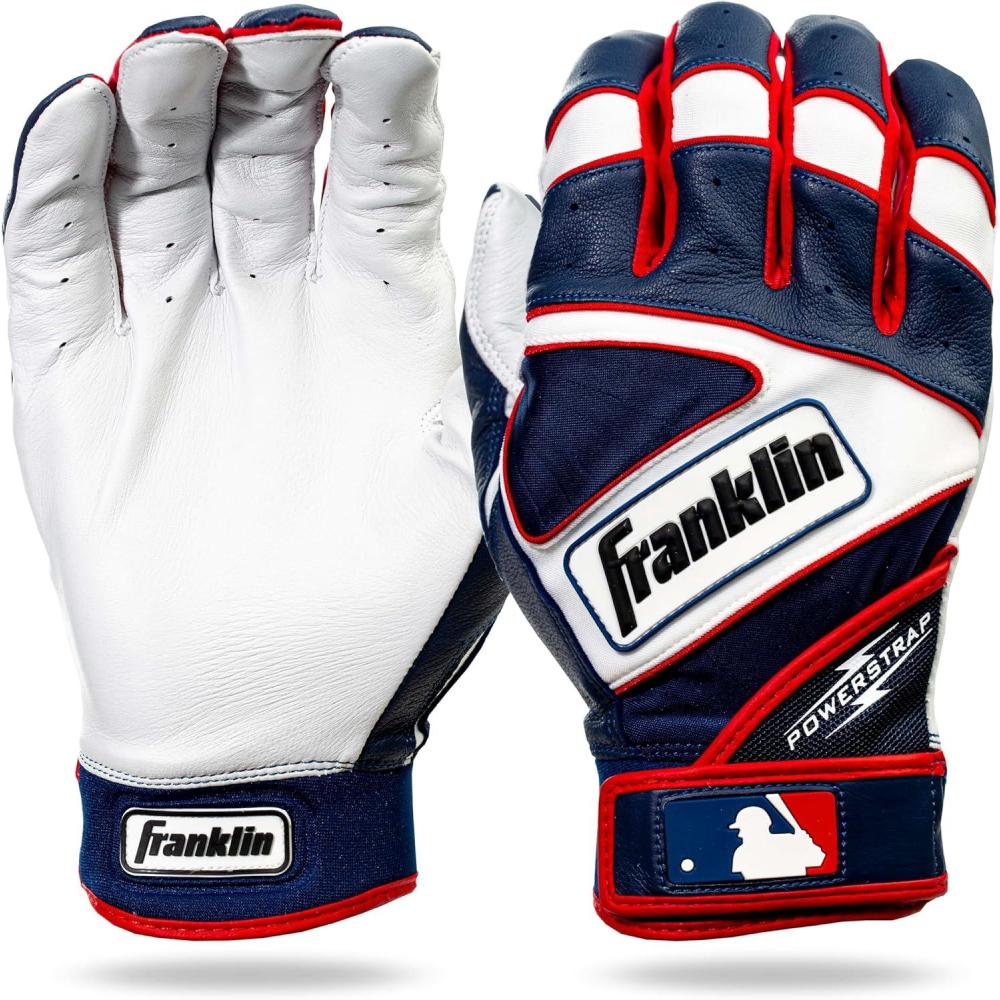 imageFranklin Sports MLB Baseball Gloves  Powerstrap Adult ampamp Youth Batting Gloves for Men Women Boys ampamp GirlsPearlNavy