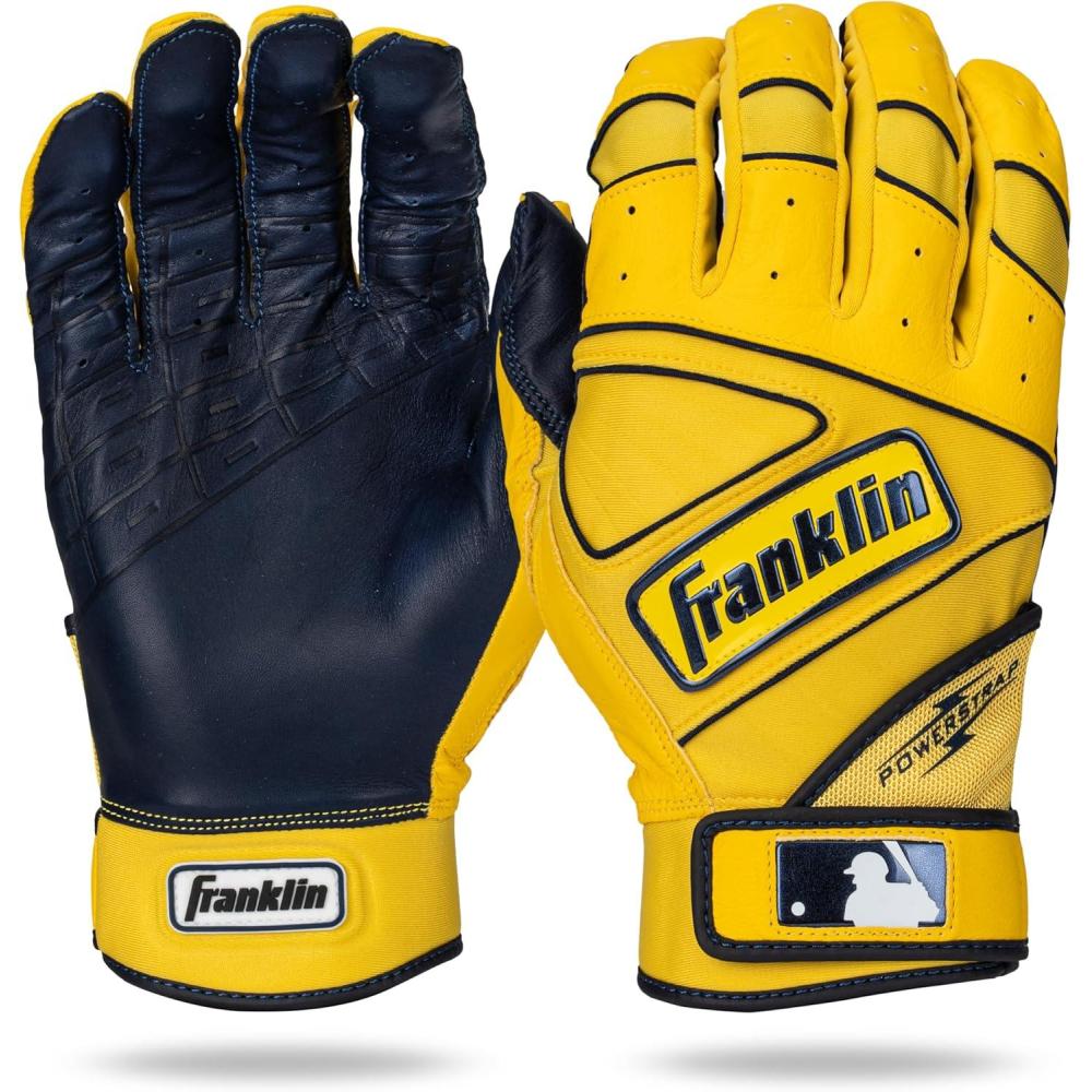 imageFranklin Sports MLB Baseball Gloves  Powerstrap Adult ampamp Youth Batting Gloves for Men Women Boys ampamp GirlsYellowNavy