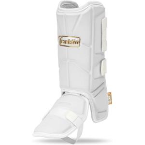 Franklin Sports Baseball + Softball Leg Guard – PRT Series Adult and Youth Shin + Foot Shield for Batting – Protective – One Size(White/Gold)