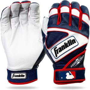 Franklin Sports MLB Baseball Gloves – Powerstrap Adult & Youth Batting Gloves for Men, Women, Boys & Girls(Pearl/Navy)