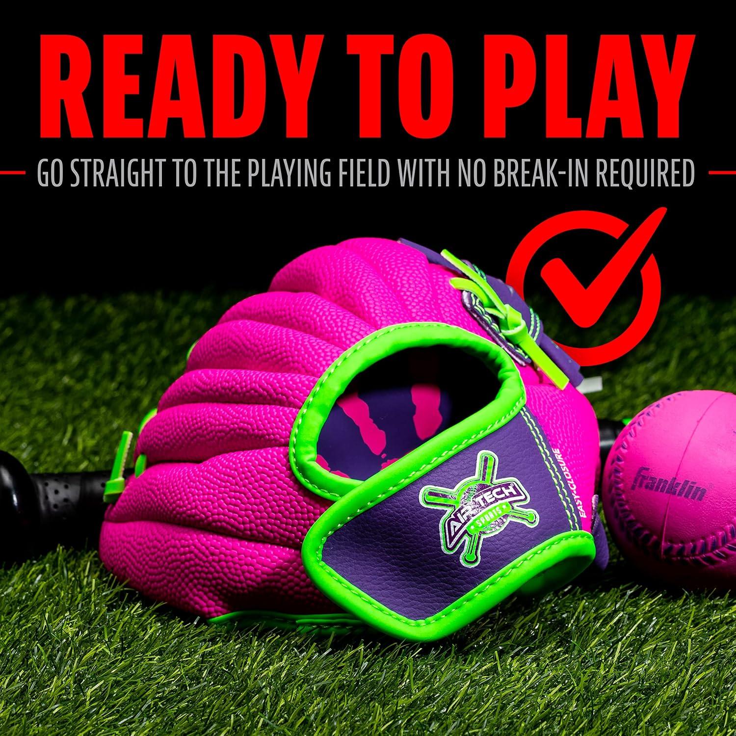 imageFranklin Sports Air Tech Baseball Glove with Ball Tee Ball Soft Air Tech FoamPinkPurple
