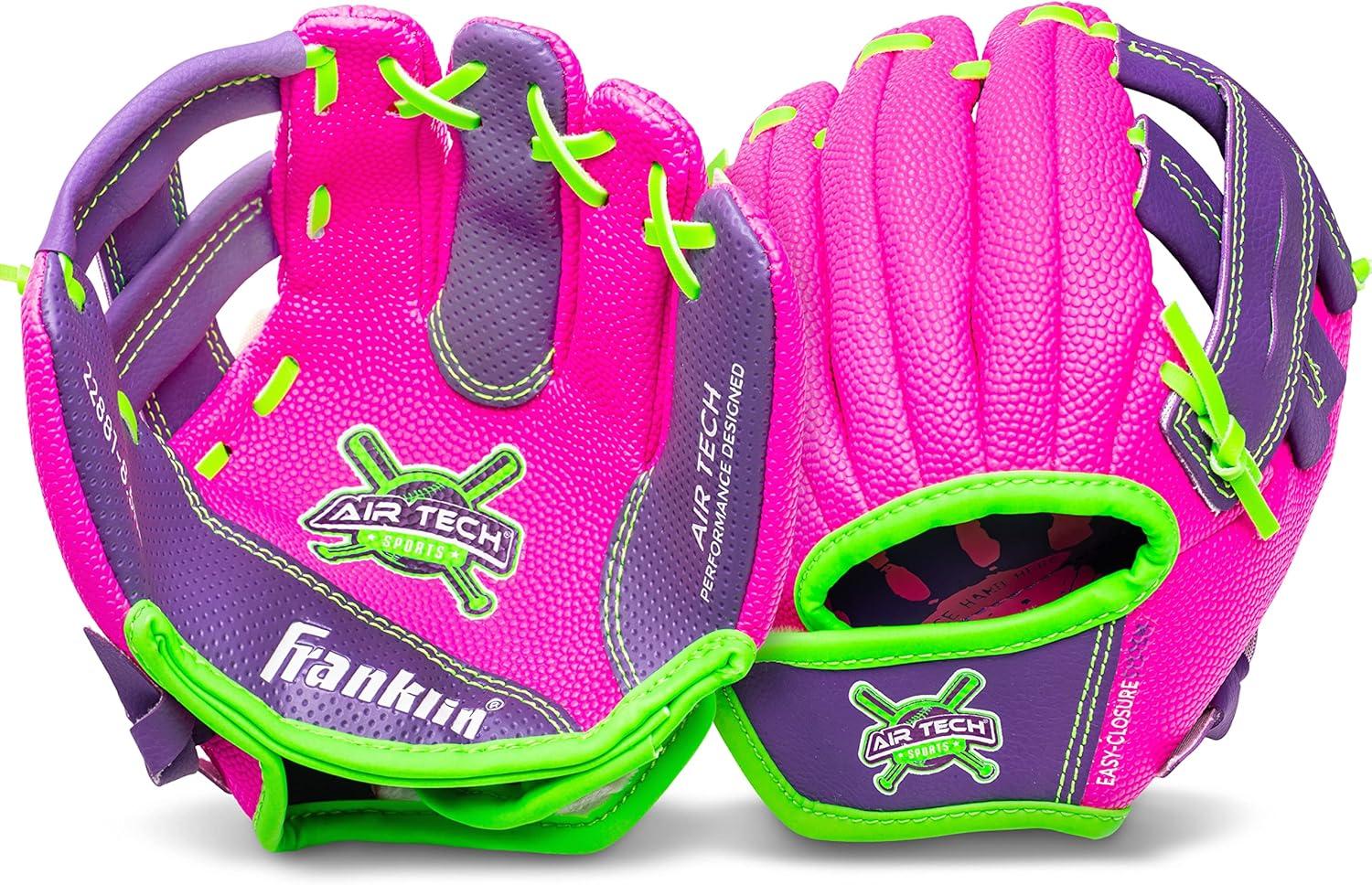 imageFranklin Sports Air Tech Baseball Glove with Ball Tee Ball Soft Air Tech FoamPinkPurple