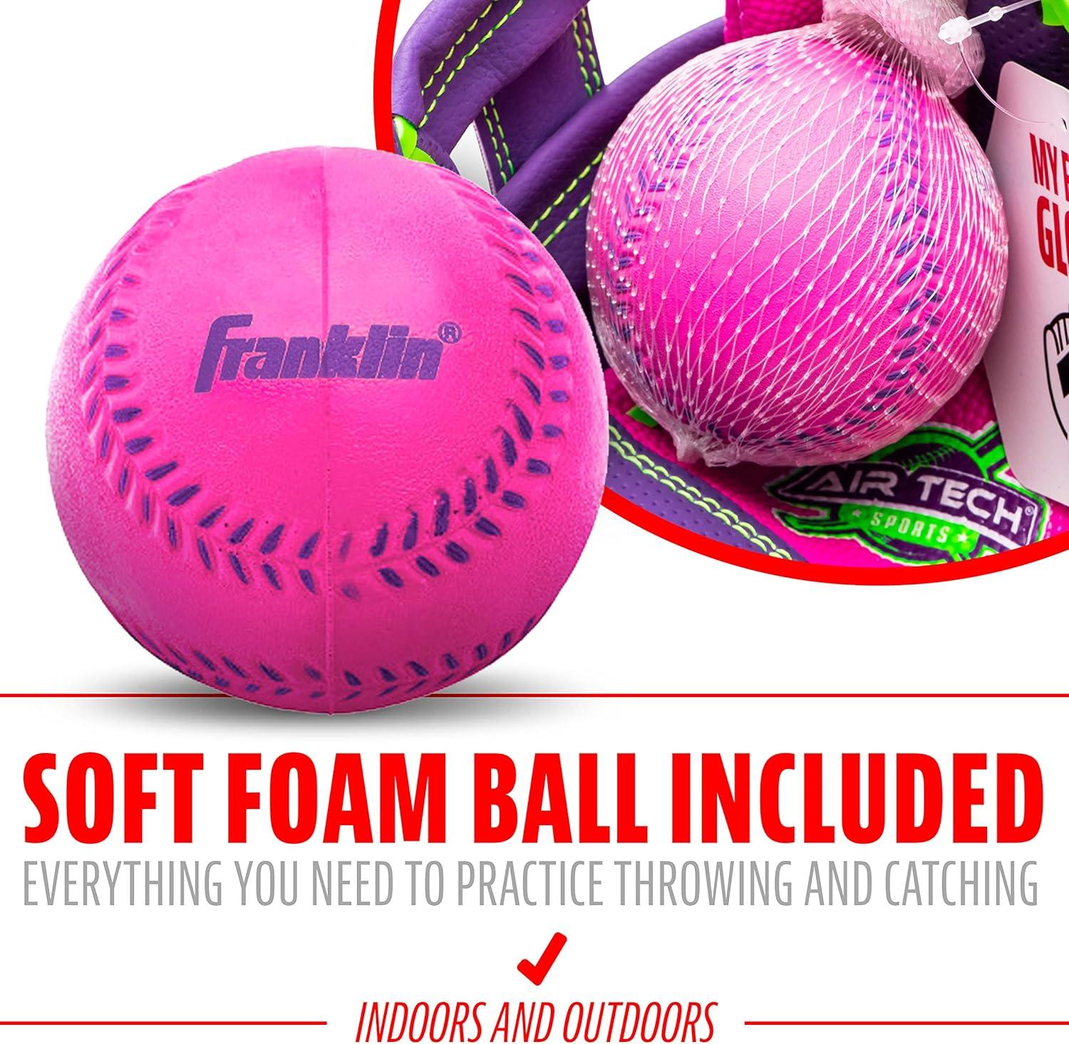 imageFranklin Sports Air Tech Baseball Glove with Ball Tee Ball Soft Air Tech FoamPinkPurple