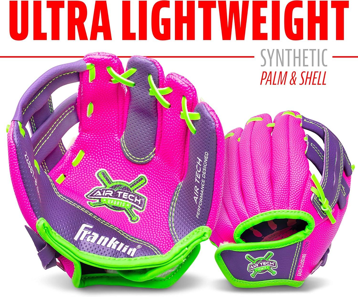 imageFranklin Sports Air Tech Baseball Glove with Ball Tee Ball Soft Air Tech FoamPinkPurple