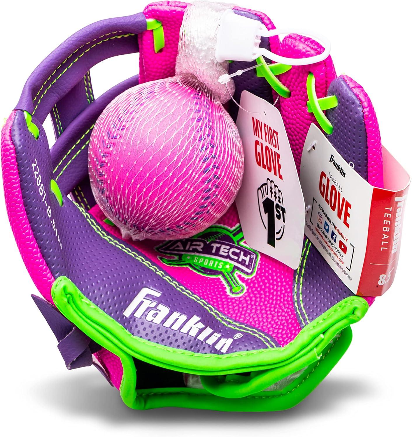 imageFranklin Sports Air Tech Baseball Glove with Ball Tee Ball Soft Air Tech FoamPinkPurple