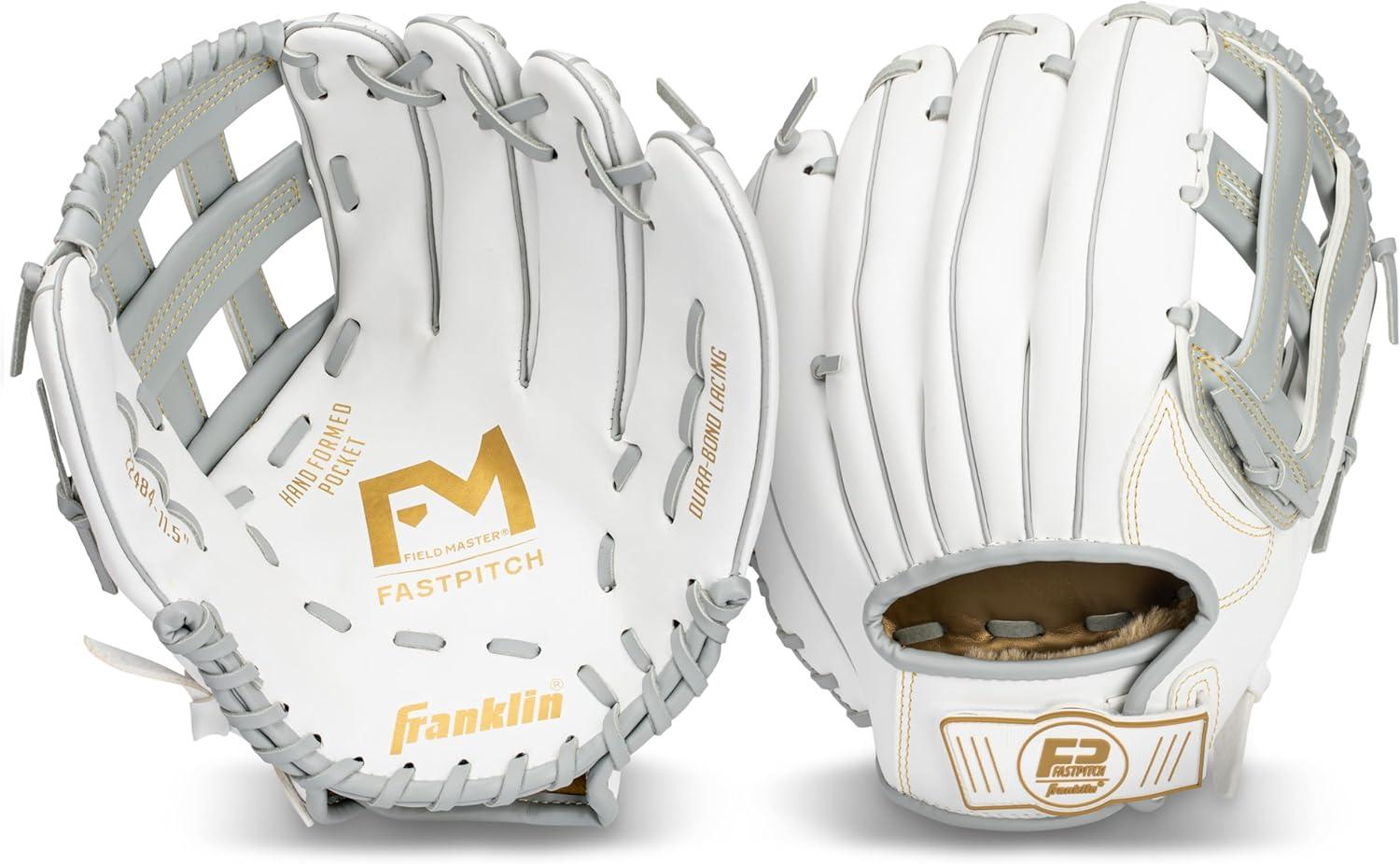 imageFranklin Sports Fastpitch Softball Glove Field Master Fastpitch Softball Mitt Womens Girls White GreyWhiteGrey