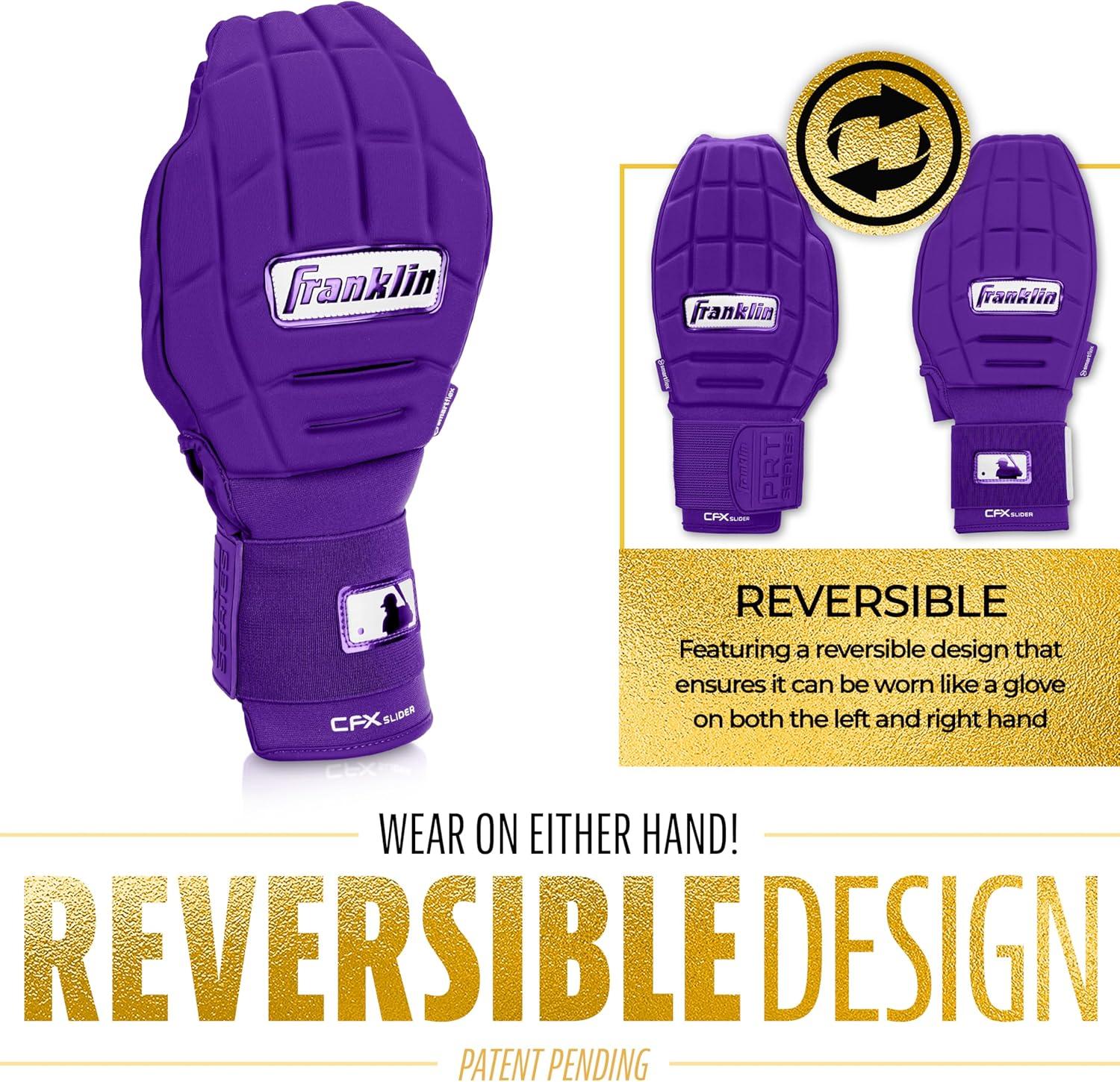 imageFranklin Sports MLB Baseball Softball Sliding Mitt CFX PRT Adult Youth Protective Baserunning Sliding Gloves Left Right Hand Mitt Hand Wrist Protector for Running Kids Adults SizesPurple