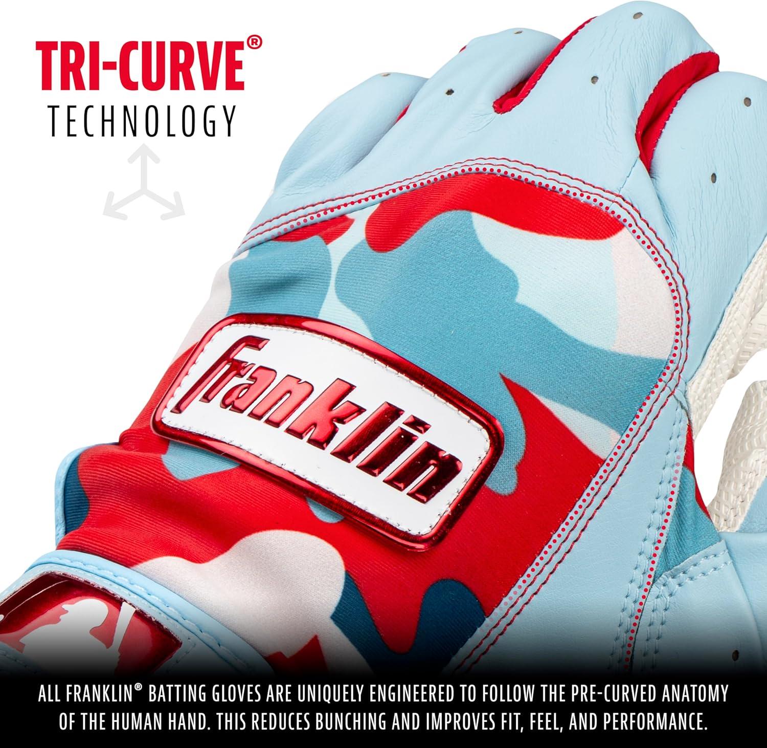 imageFranklin Sports MLB Youth Batting Gloves Digitek Camo Baseball Softball Premium Leather Many Sizes Colors YouthWhiteCarolina Blue