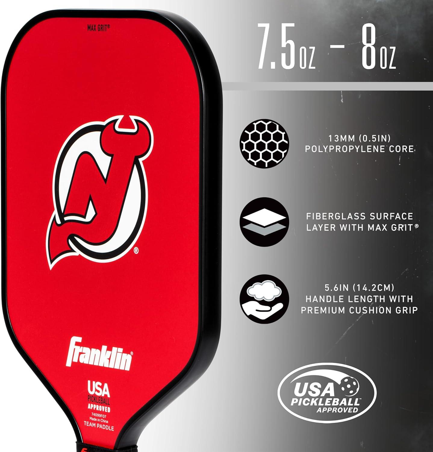 imageFranklin Sports NHL Team Pickleball Paddles Official NHL Hockey Team Logo Pickleball Paddles Signature Series 13MM Pickleball Paddle with MaxGrit USA Pickleball USAPA ApprovedNew Jersey Devils