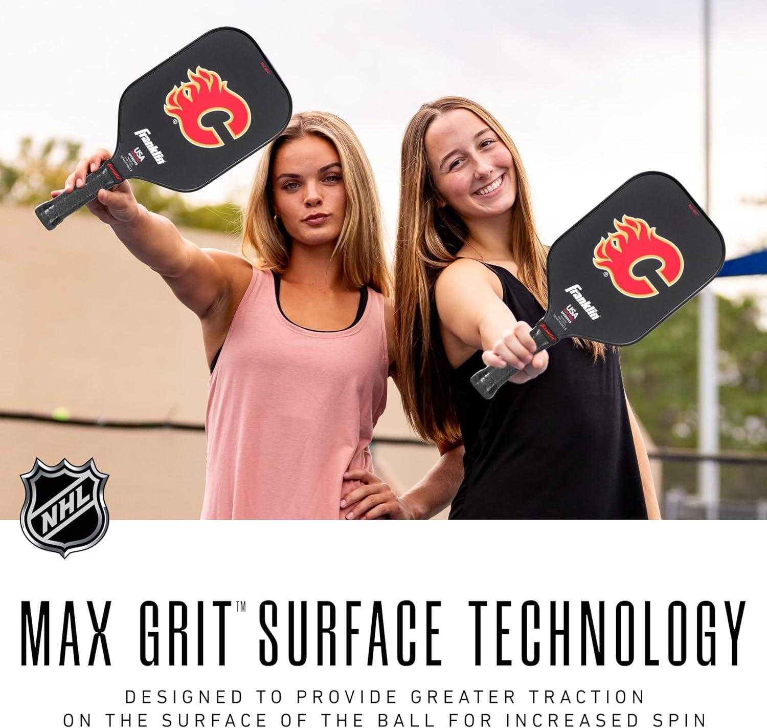 imageFranklin Sports NHL Team Pickleball Paddles Official NHL Hockey Team Logo Pickleball Paddles Signature Series 13MM Pickleball Paddle with MaxGrit USA Pickleball USAPA ApprovedCalgary Flames