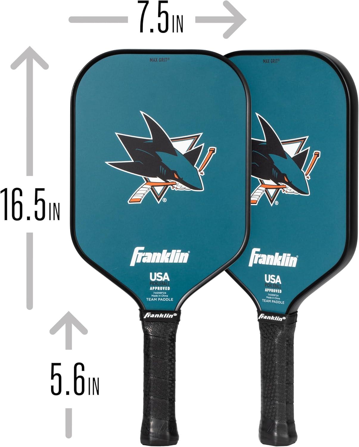 imageFranklin Sports NHL Team Pickleball Paddles Official NHL Hockey Team Logo Pickleball Paddles Signature Series 13MM Pickleball Paddle with MaxGrit USA Pickleball USAPA ApprovedSan Jose Sharks