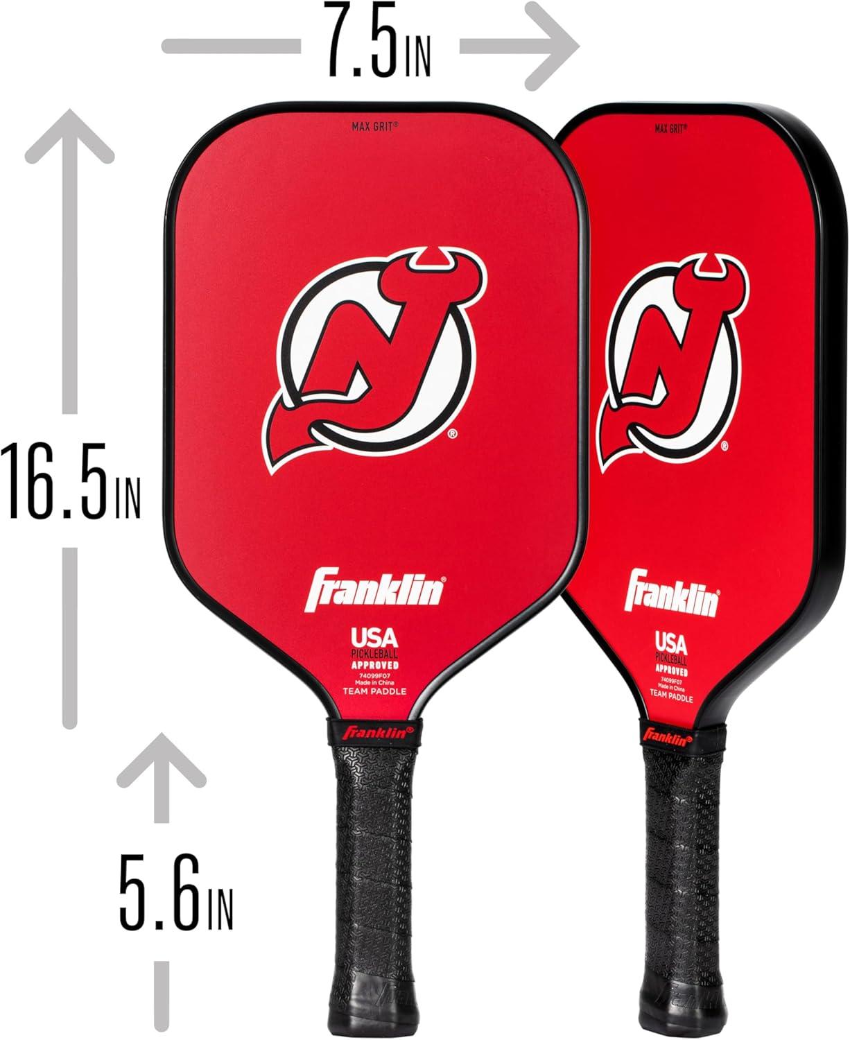 imageFranklin Sports NHL Team Pickleball Paddles Official NHL Hockey Team Logo Pickleball Paddles Signature Series 13MM Pickleball Paddle with MaxGrit USA Pickleball USAPA ApprovedNew Jersey Devils