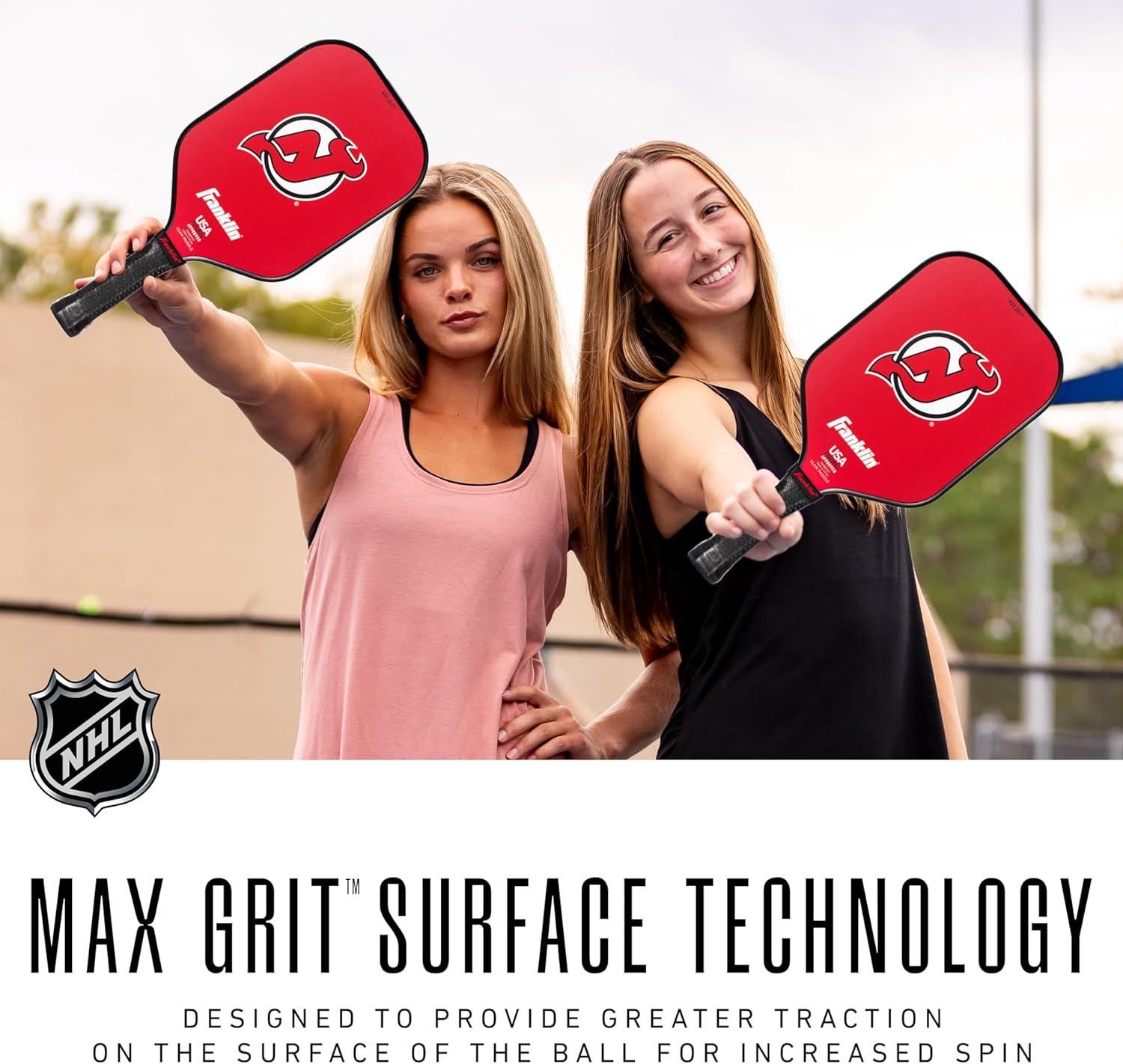 imageFranklin Sports NHL Team Pickleball Paddles Official NHL Hockey Team Logo Pickleball Paddles Signature Series 13MM Pickleball Paddle with MaxGrit USA Pickleball USAPA ApprovedNew Jersey Devils