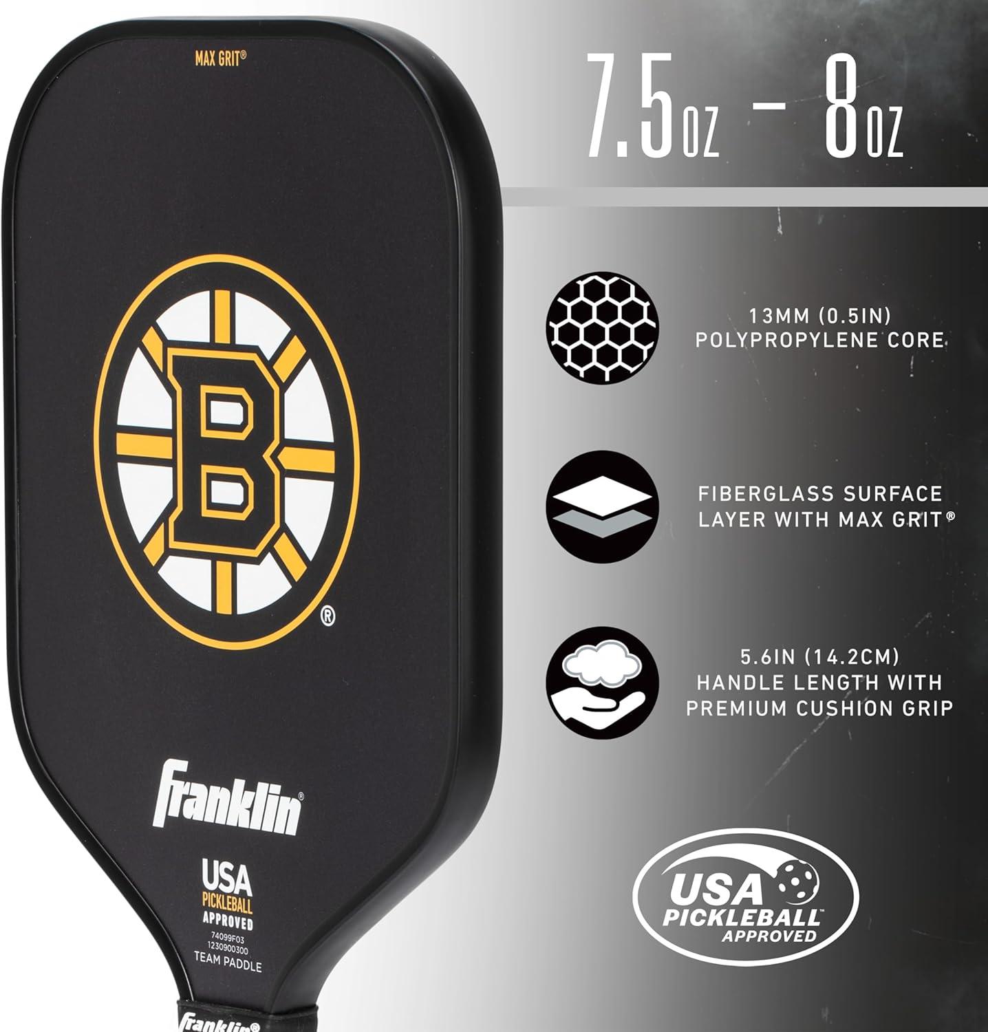 imageFranklin Sports NHL Team Pickleball Paddles Official NHL Hockey Team Logo Pickleball Paddles Signature Series 13MM Pickleball Paddle with MaxGrit USA Pickleball USAPA ApprovedBoston Bruins