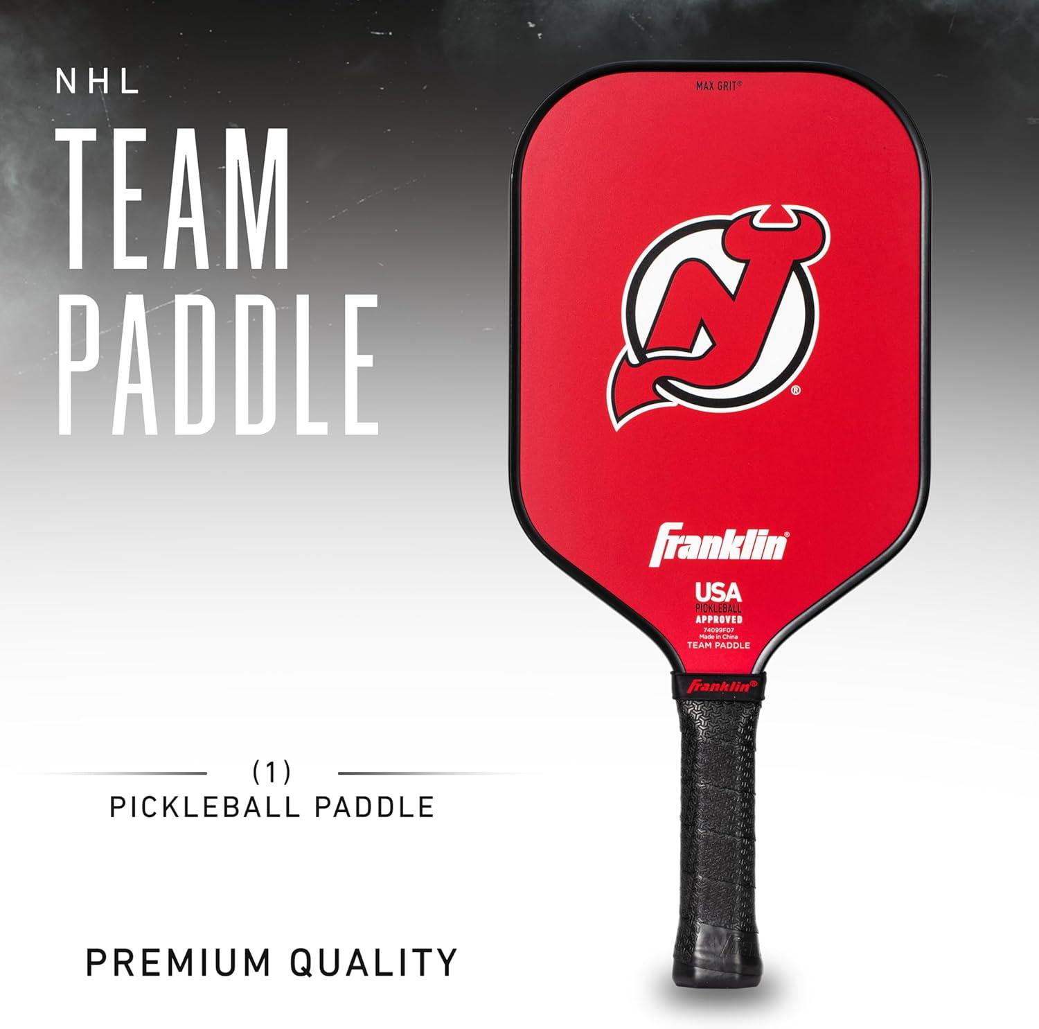 imageFranklin Sports NHL Team Pickleball Paddles Official NHL Hockey Team Logo Pickleball Paddles Signature Series 13MM Pickleball Paddle with MaxGrit USA Pickleball USAPA ApprovedNew Jersey Devils