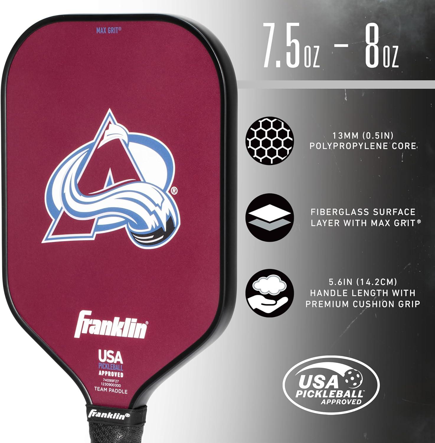 imageFranklin Sports NHL Team Pickleball Paddles Official NHL Hockey Team Logo Pickleball Paddles Signature Series 13MM Pickleball Paddle with MaxGrit USA Pickleball USAPA ApprovedColorado Avalanche