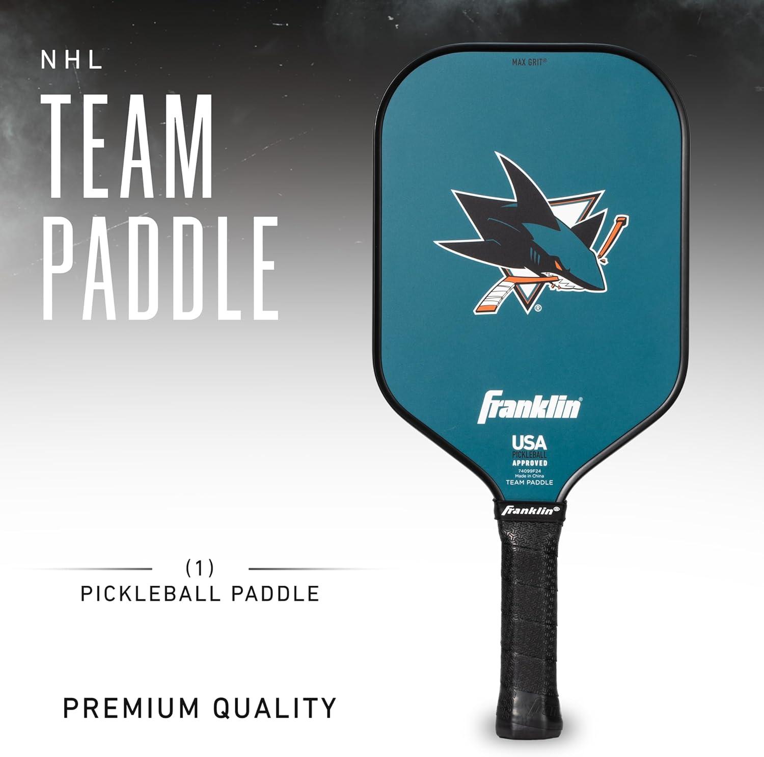 imageFranklin Sports NHL Team Pickleball Paddles Official NHL Hockey Team Logo Pickleball Paddles Signature Series 13MM Pickleball Paddle with MaxGrit USA Pickleball USAPA ApprovedSan Jose Sharks