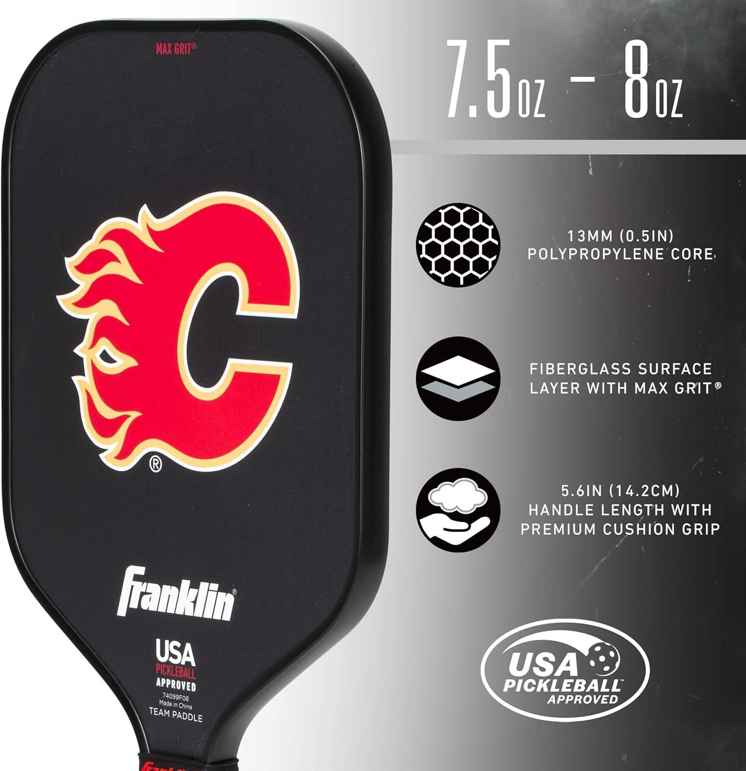 imageFranklin Sports NHL Team Pickleball Paddles Official NHL Hockey Team Logo Pickleball Paddles Signature Series 13MM Pickleball Paddle with MaxGrit USA Pickleball USAPA ApprovedCalgary Flames