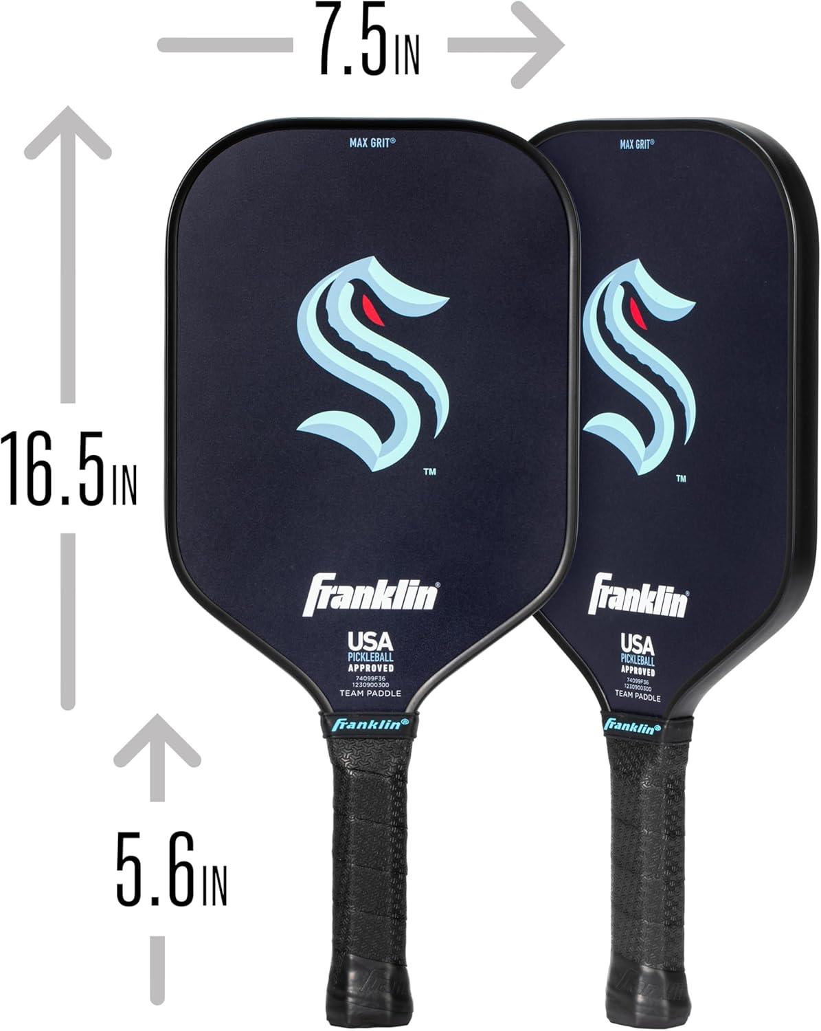 imageFranklin Sports NHL Team Pickleball Paddles Official NHL Hockey Team Logo Pickleball Paddles Signature Series 13MM Pickleball Paddle with MaxGrit USA Pickleball USAPA ApprovedSeattle Kraken