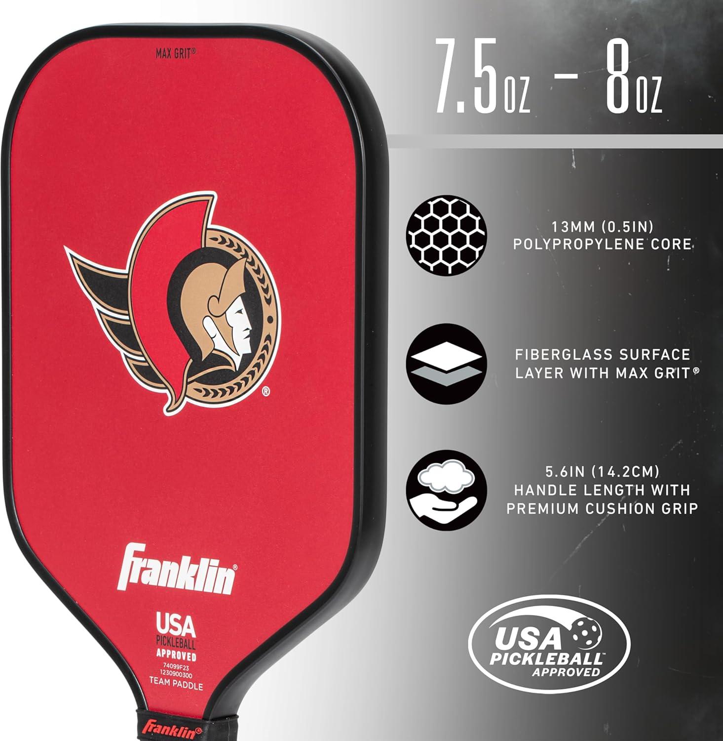 imageFranklin Sports NHL Team Pickleball Paddles Official NHL Hockey Team Logo Pickleball Paddles Signature Series 13MM Pickleball Paddle with MaxGrit USA Pickleball USAPA ApprovedOttawa Senators