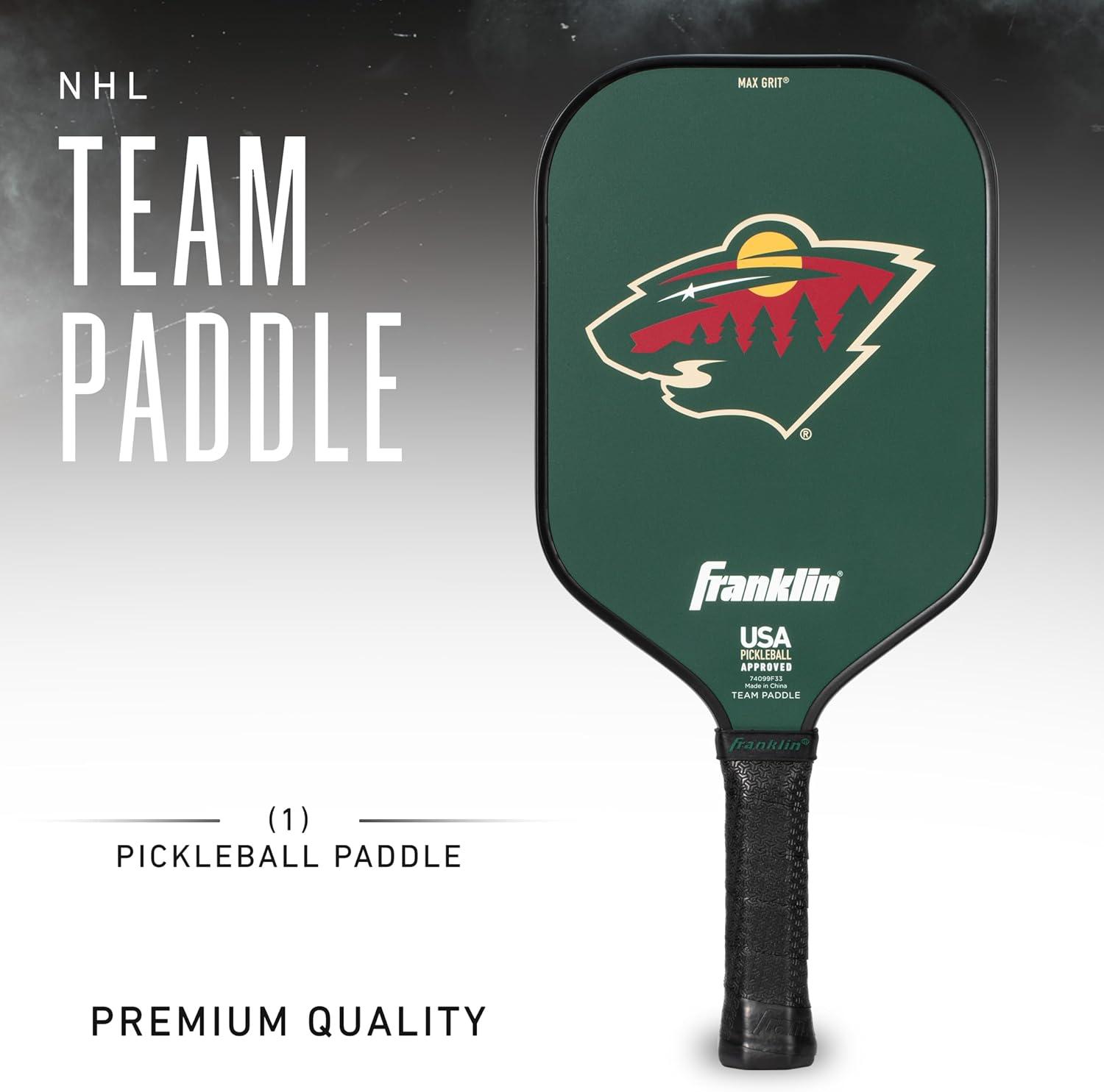 imageFranklin Sports NHL Team Pickleball Paddles Official NHL Hockey Team Logo Pickleball Paddles Signature Series 13MM Pickleball Paddle with MaxGrit USA Pickleball USAPA ApprovedMinnesota Wild