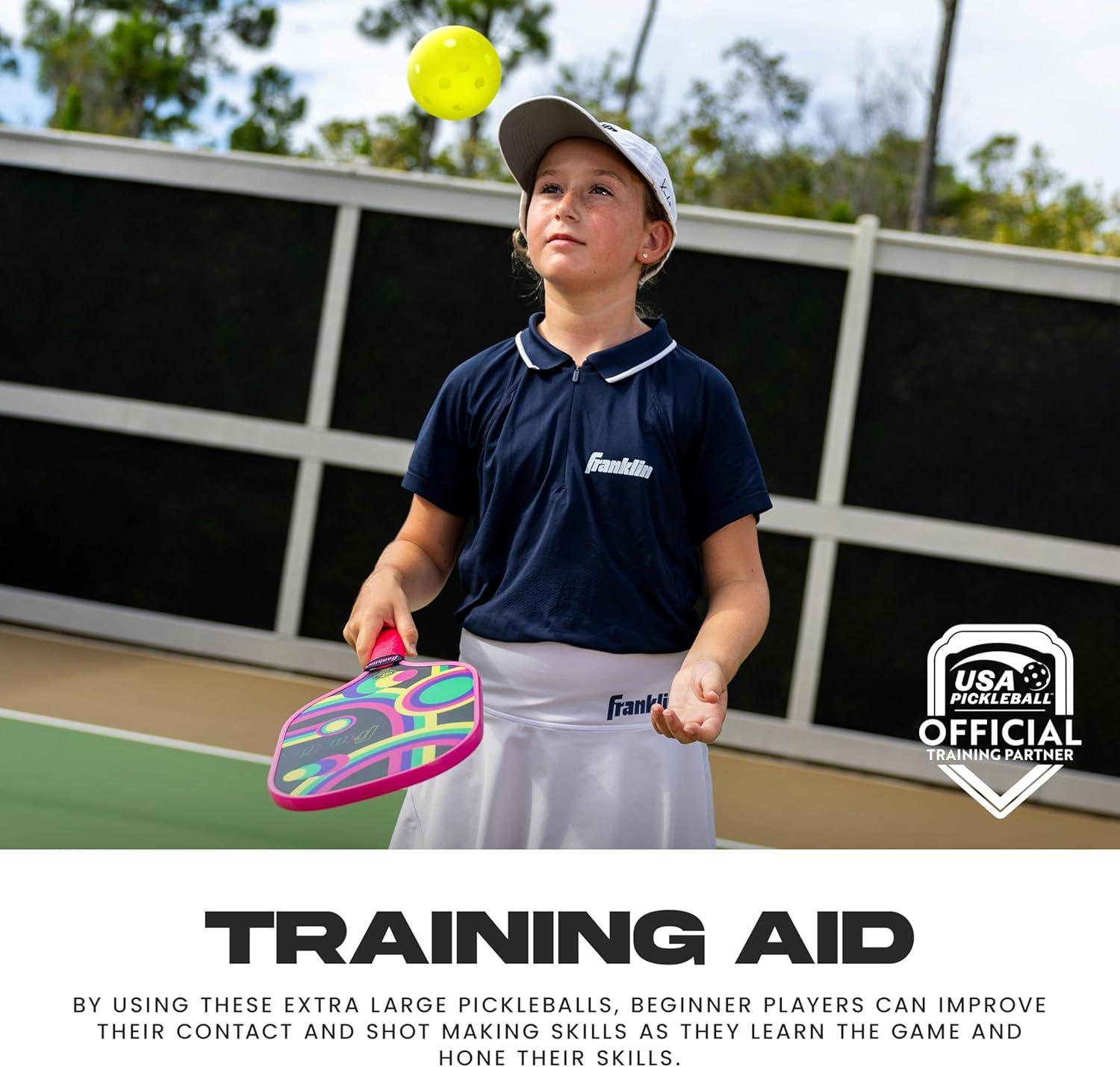 imageFranklin Sports Training Pickleballs Training Pickleballs for Beginners Skill Practice 69mm or 80mm Outdoor Pickleballs Pickleball 3 Pack Optic Yellow80 MM