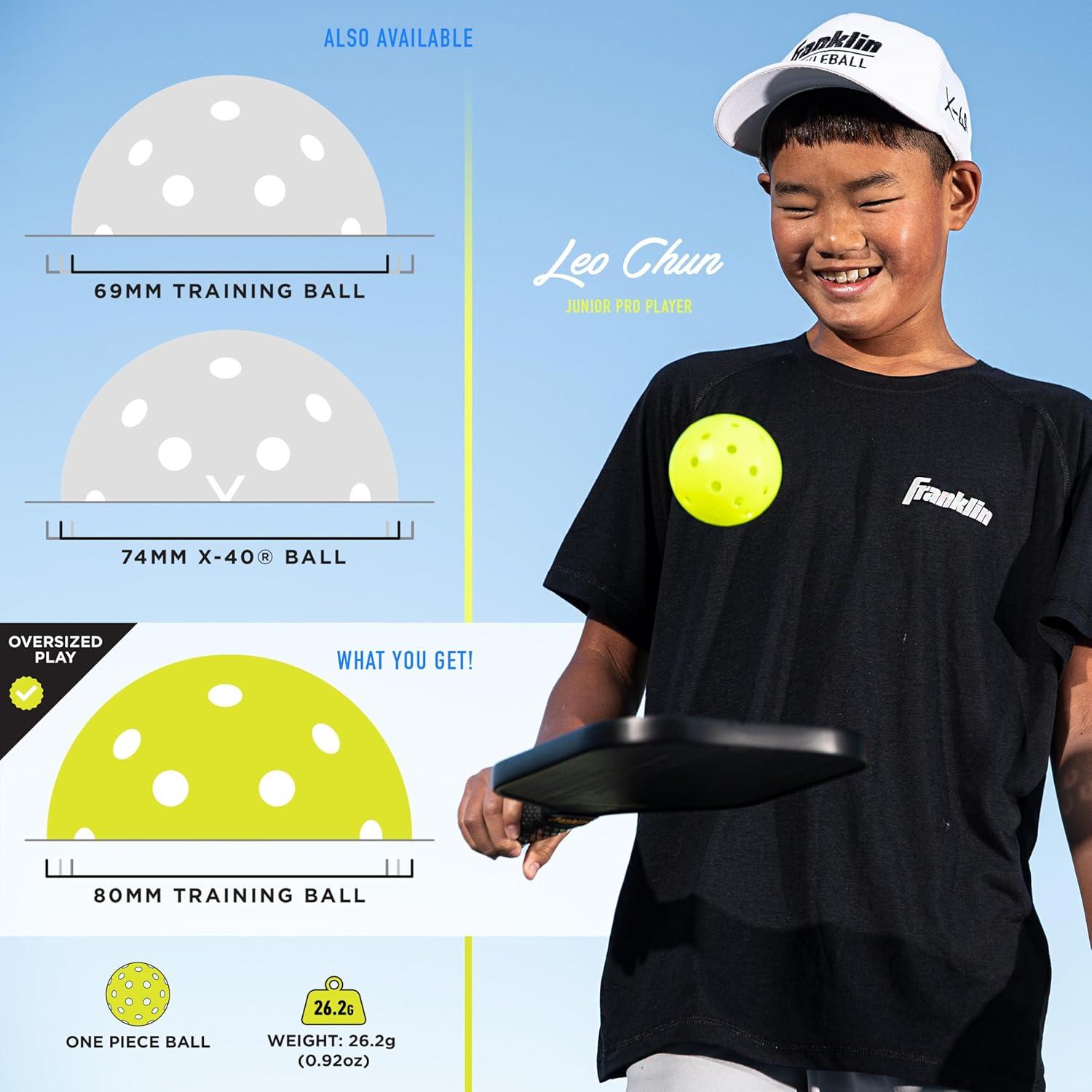 imageFranklin Sports Training Pickleballs Training Pickleballs for Beginners Skill Practice 69mm or 80mm Outdoor Pickleballs Pickleball 3 Pack Optic Yellow80 MM