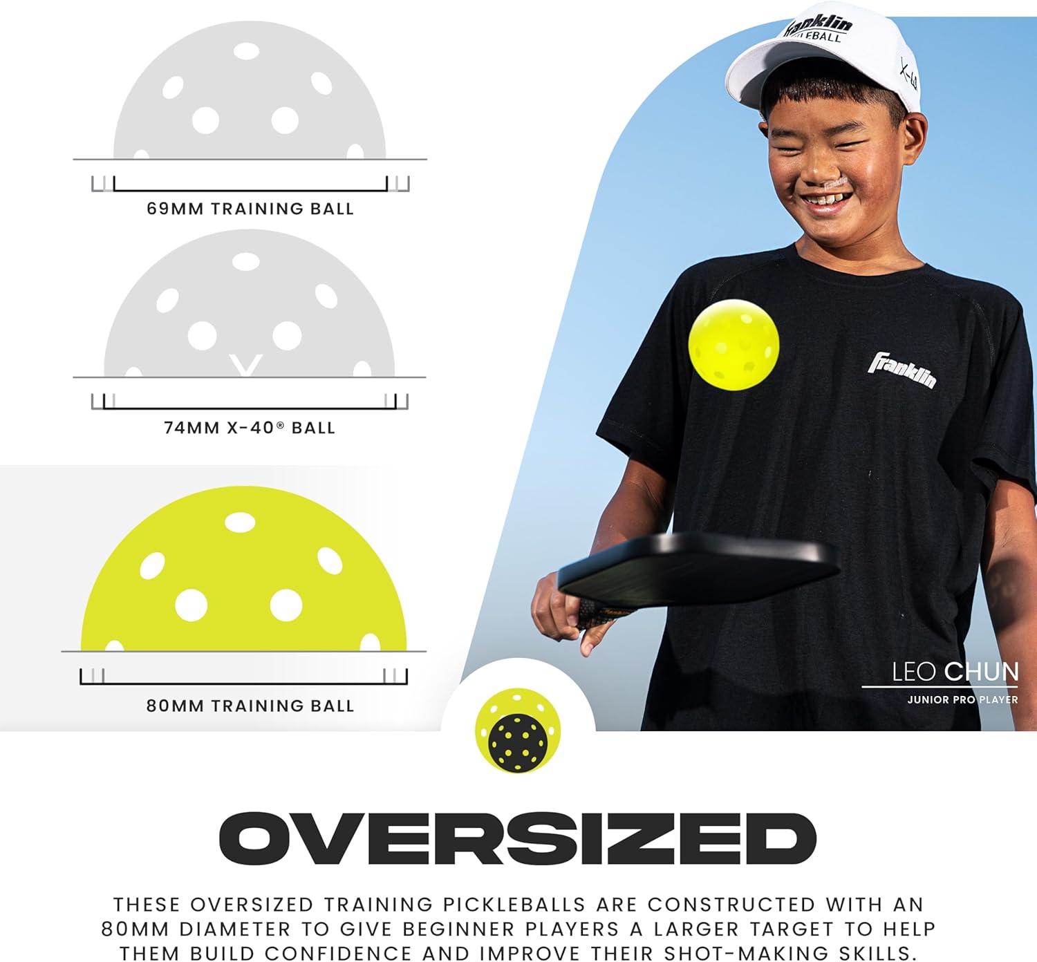 imageFranklin Sports Training Pickleballs Training Pickleballs for Beginners Skill Practice 69mm or 80mm Outdoor Pickleballs Pickleball 3 Pack Optic Yellow80 MM
