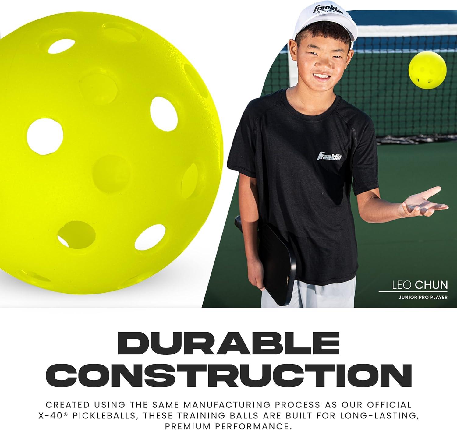 imageFranklin Sports Training Pickleballs Training Pickleballs for Beginners Skill Practice 69mm or 80mm Outdoor Pickleballs Pickleball 3 Pack Optic Yellow80 MM