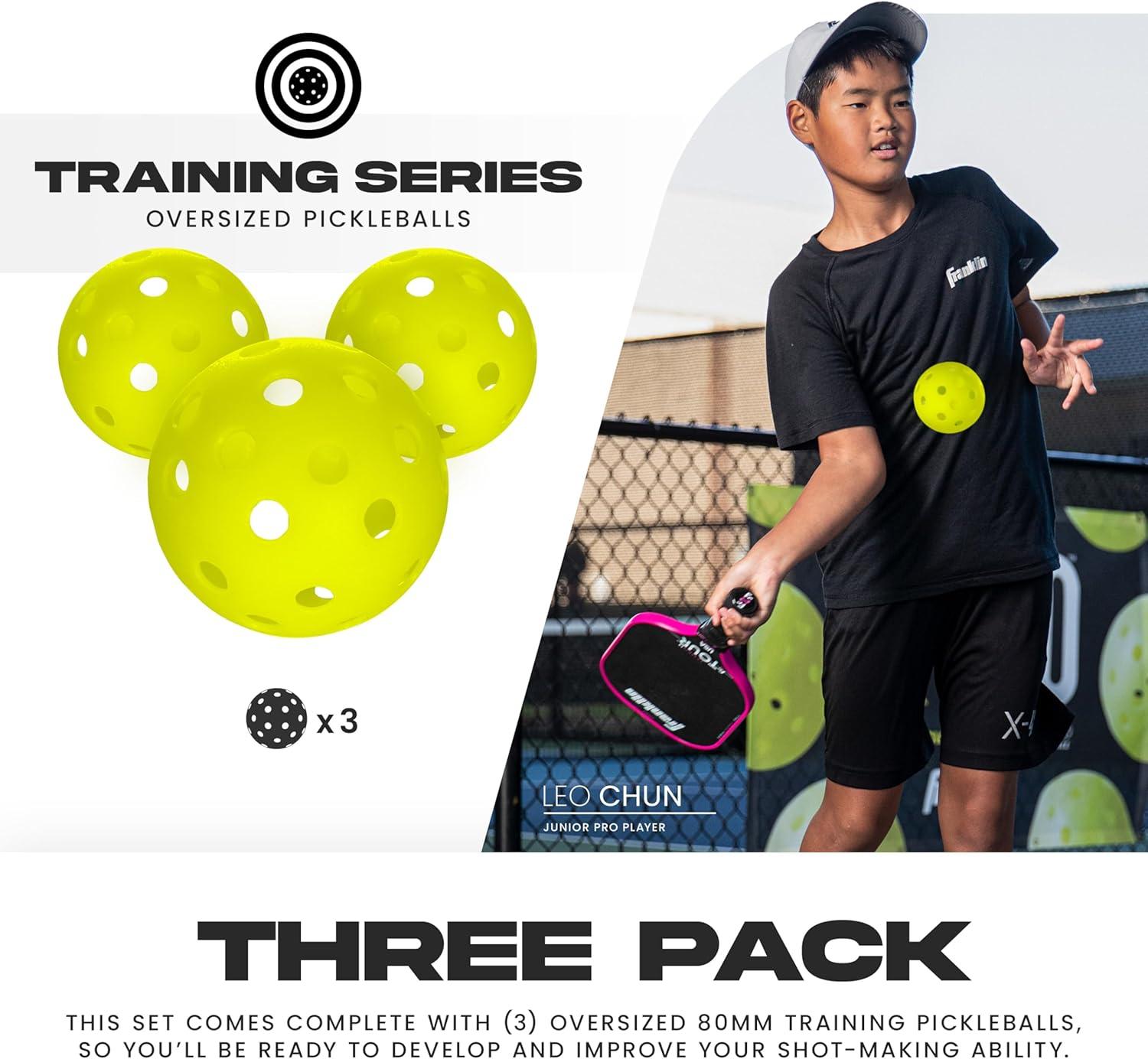 imageFranklin Sports Training Pickleballs Training Pickleballs for Beginners Skill Practice 69mm or 80mm Outdoor Pickleballs Pickleball 3 Pack Optic Yellow80 MM