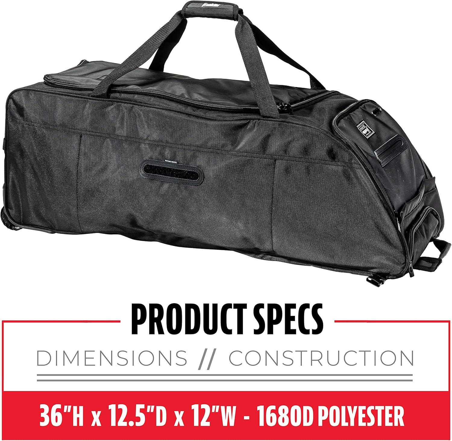 imageFranklin Sports Traveler Roller Baseball and Softball Equipment Bag Compartment Black 1680D Polyester Water Resistant Black