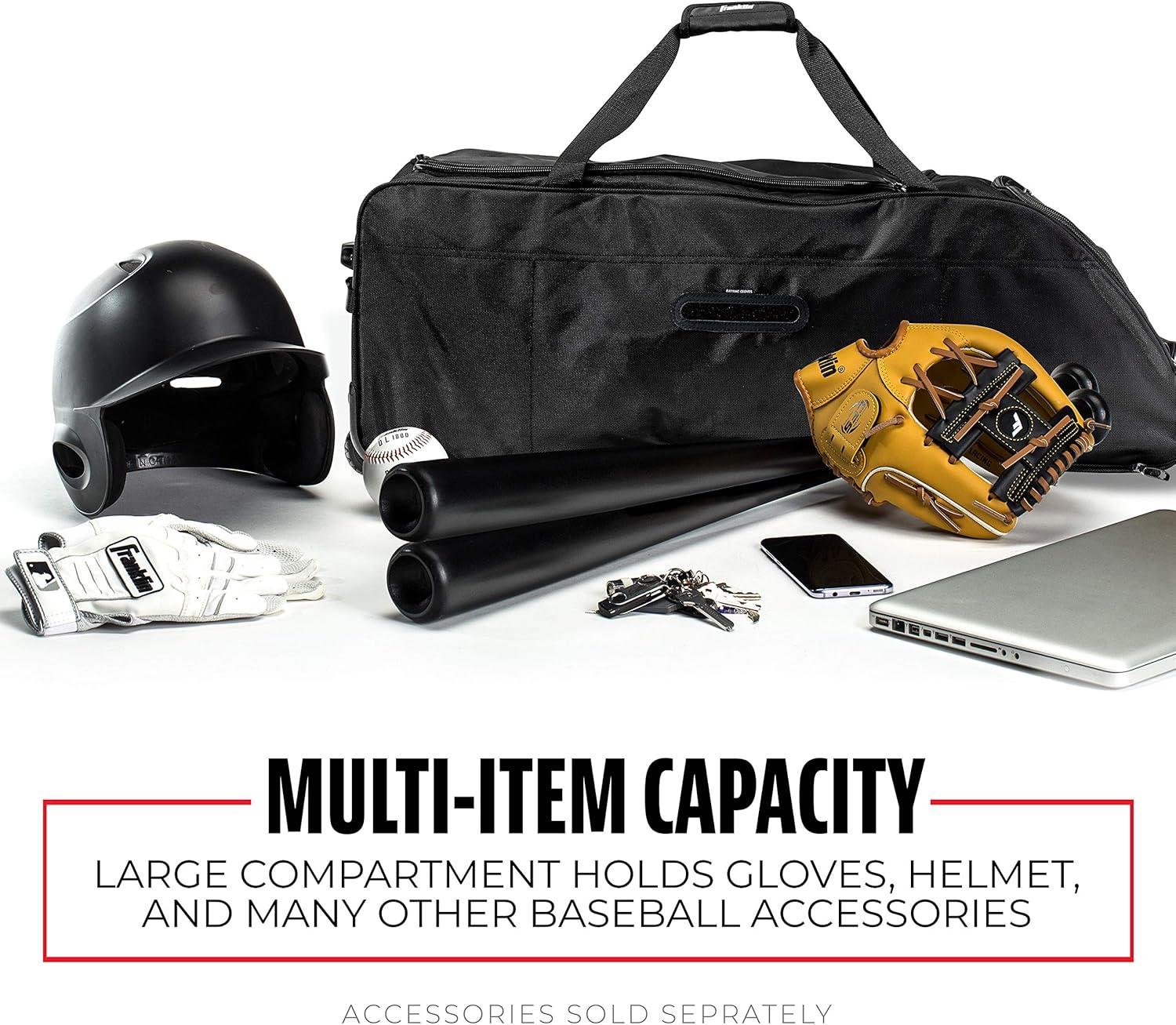 imageFranklin Sports Traveler Roller Baseball and Softball Equipment Bag Compartment Black 1680D Polyester Water Resistant Black