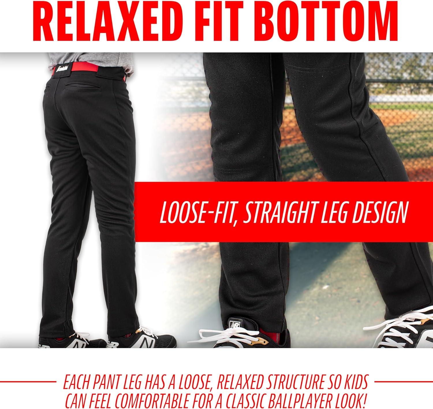 imageFranklin Sports Youth Baseball Softball Pants Knee High Relaxed Fit Kids Baseball Pants White Black Grey PantsBlack