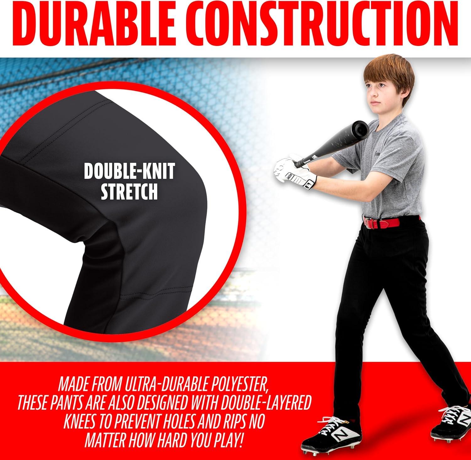 imageFranklin Sports Youth Baseball Softball Pants Knee High Relaxed Fit Kids Baseball Pants White Black Grey PantsBlack