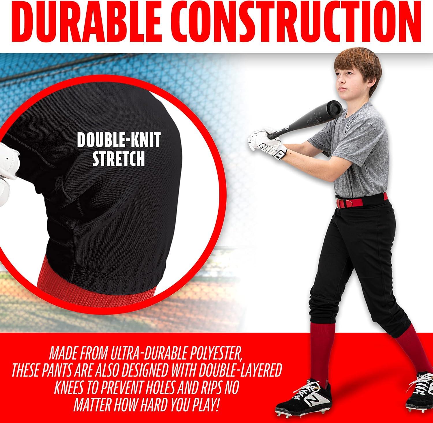 imageFranklin Sports Youth Baseball Softball Pants Knee High Relaxed Fit Kids Baseball Pants White Black Grey PantsBlack