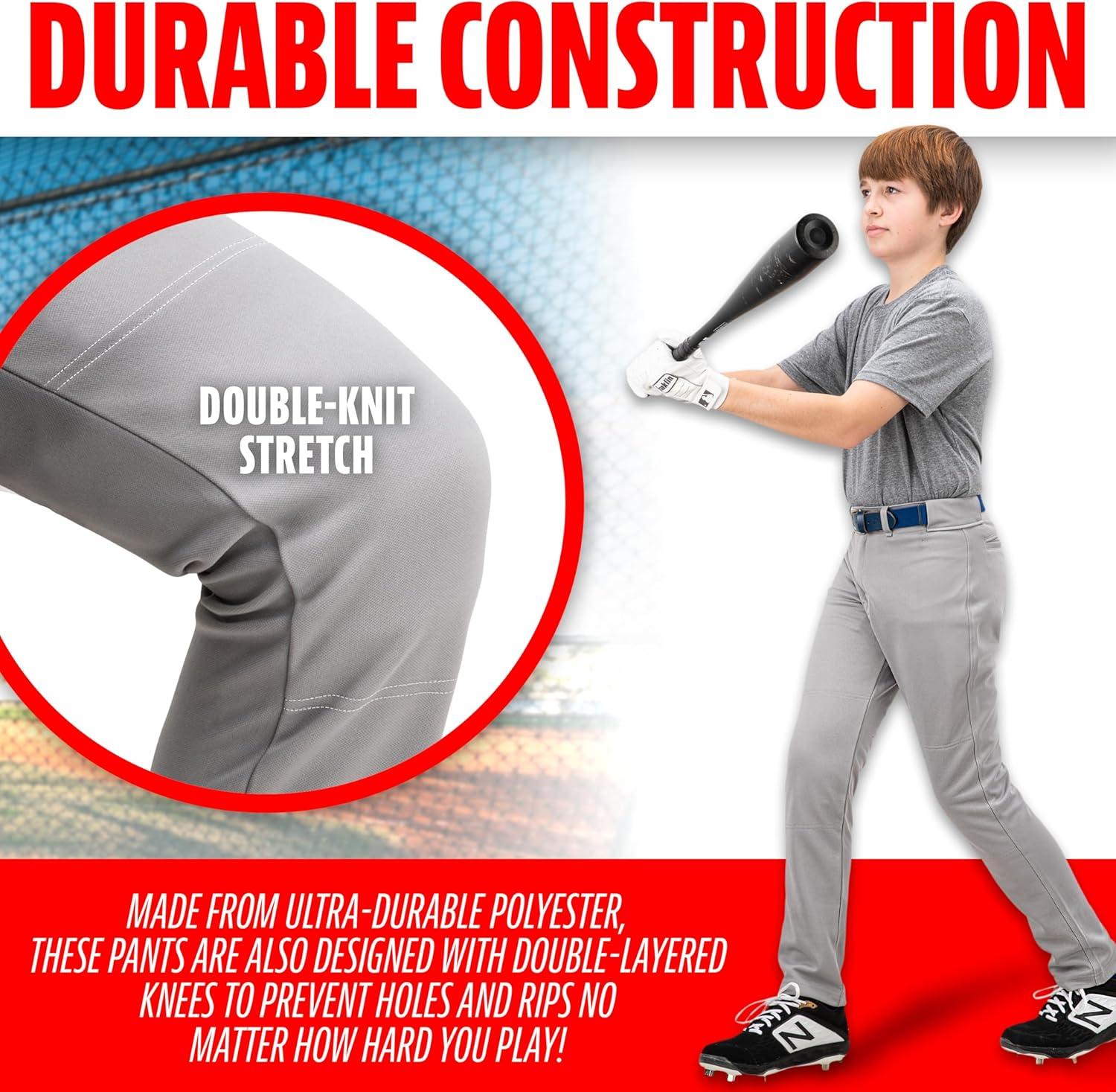 imageFranklin Sports Youth Baseball Softball Pants Knee High Relaxed Fit Kids Baseball Pants White Black Grey PantsGray