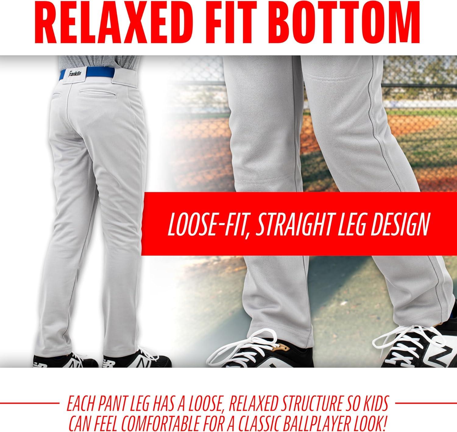 imageFranklin Sports Youth Baseball Softball Pants Knee High Relaxed Fit Kids Baseball Pants White Black Grey PantsGray