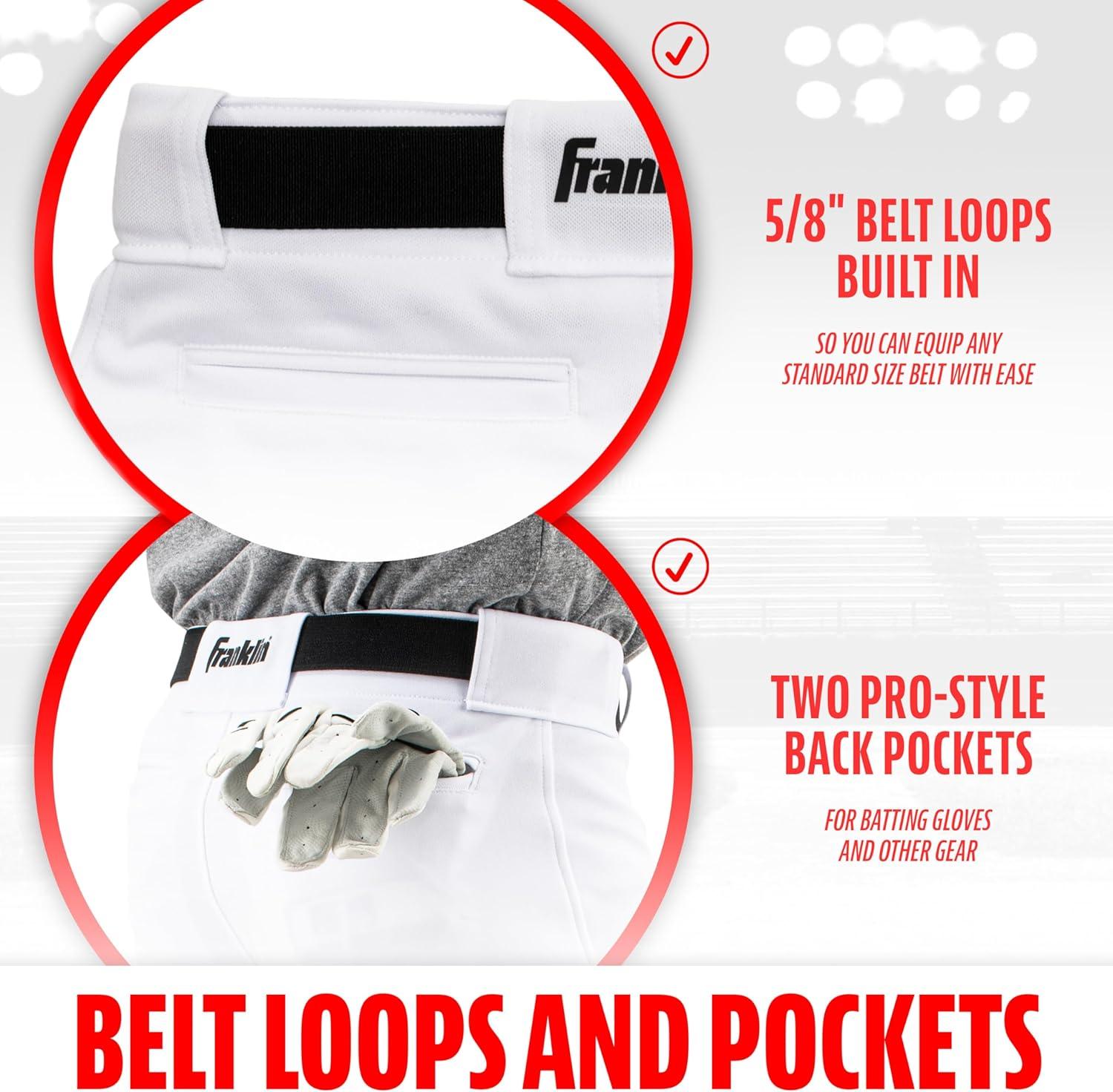 imageFranklin Sports Youth Baseball Softball Pants Knee High Relaxed Fit Kids Baseball Pants White Black Grey PantsWhite