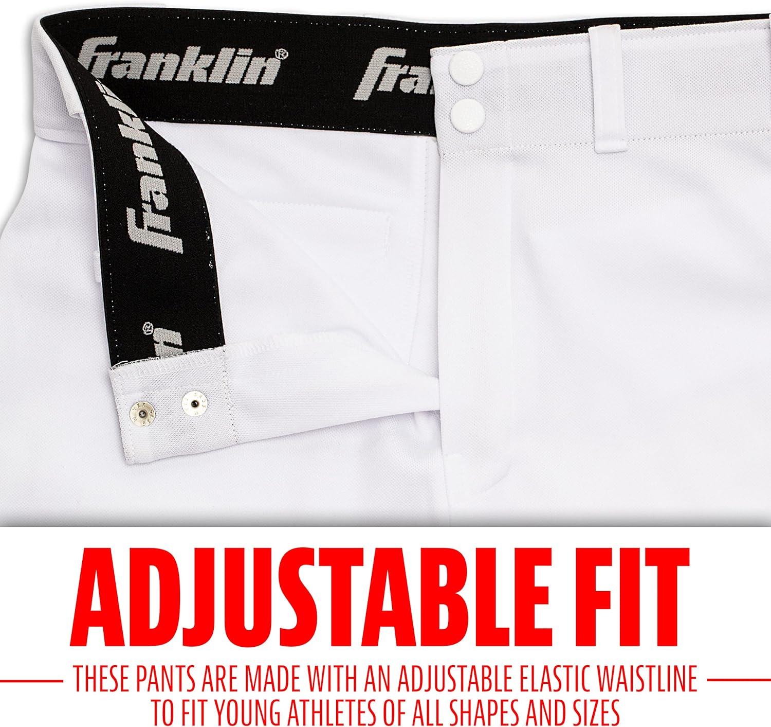 imageFranklin Sports Youth Baseball Softball Pants Knee High Relaxed Fit Kids Baseball Pants White Black Grey PantsWhite