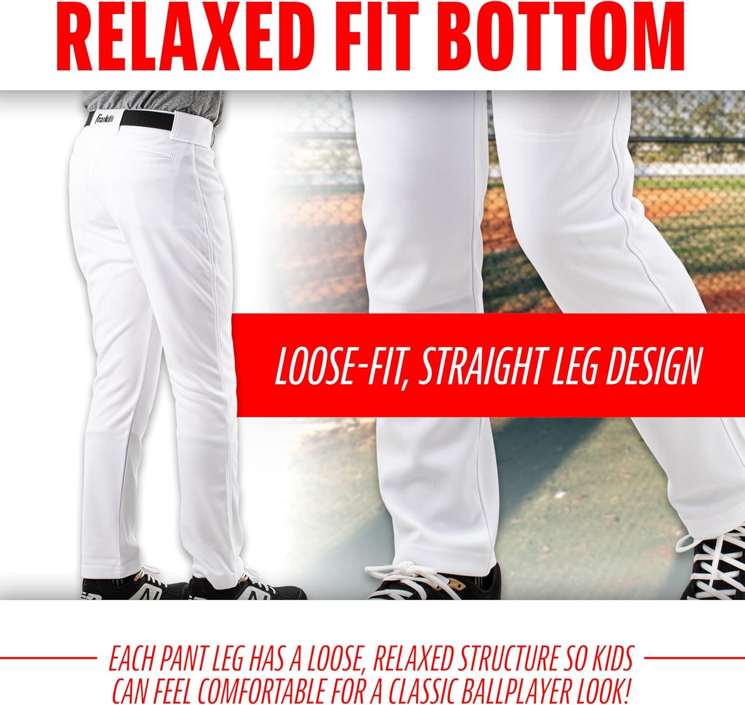 imageFranklin Sports Youth Baseball Softball Pants Knee High Relaxed Fit Kids Baseball Pants White Black Grey PantsWhite