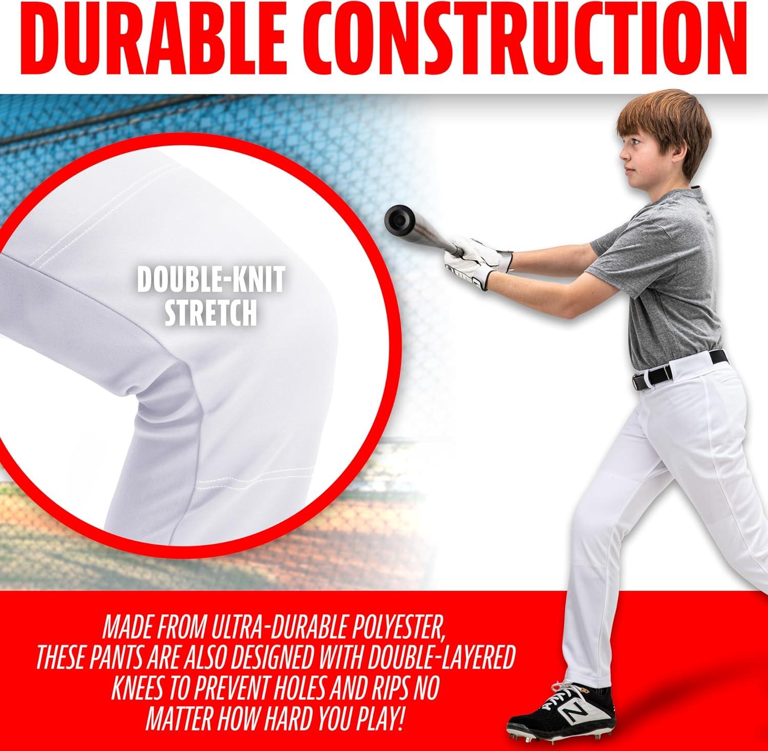 imageFranklin Sports Youth Baseball Softball Pants Knee High Relaxed Fit Kids Baseball Pants White Black Grey PantsWhite