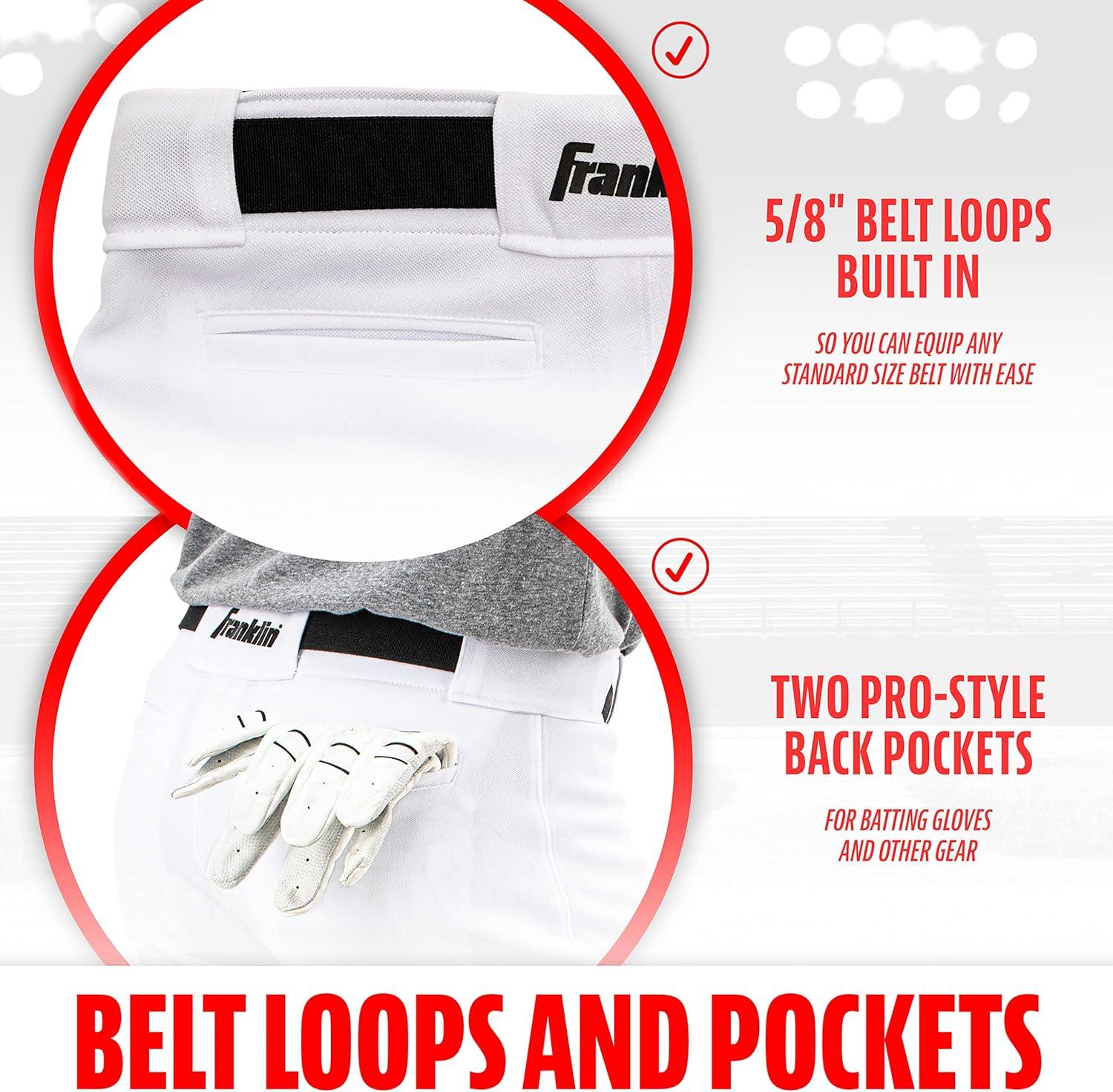 imageFranklin Sports Youth Baseball Softball Pants Knee High Relaxed Fit Kids Baseball Pants White Black Grey PantsWhite