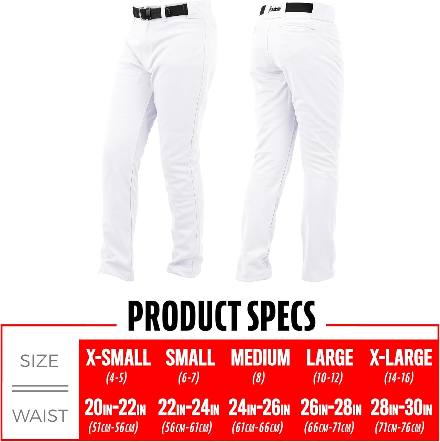 imageFranklin Sports Youth Baseball Softball Pants Knee High Relaxed Fit Kids Baseball Pants White Black Grey PantsWhite