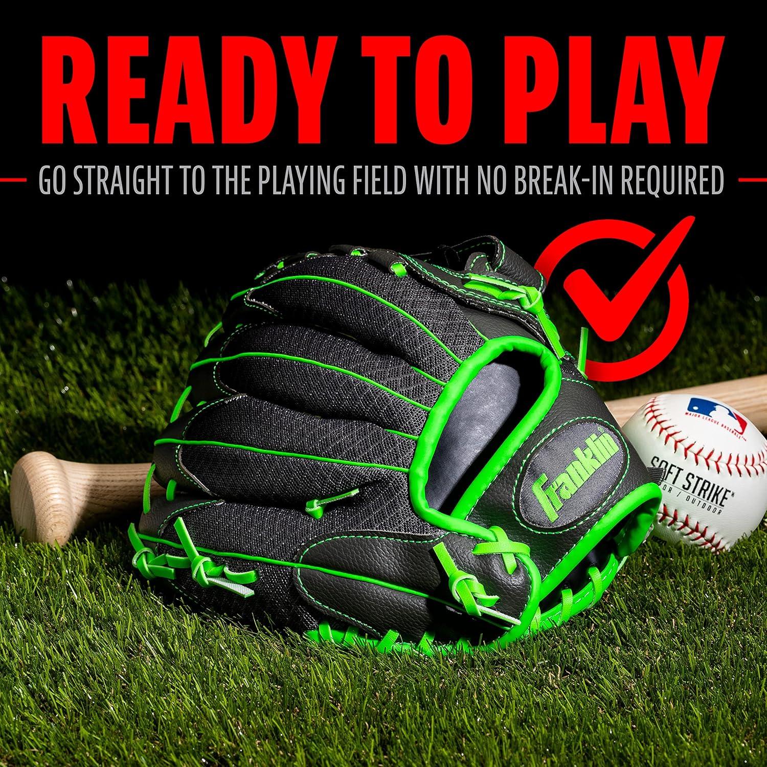 imageFranklin Sports Youth Teeball Gloves Shok Sorb Kids Baseball Teeball Mitt Boys Girls Fielder Gloves 105quot InchGraphiteLime