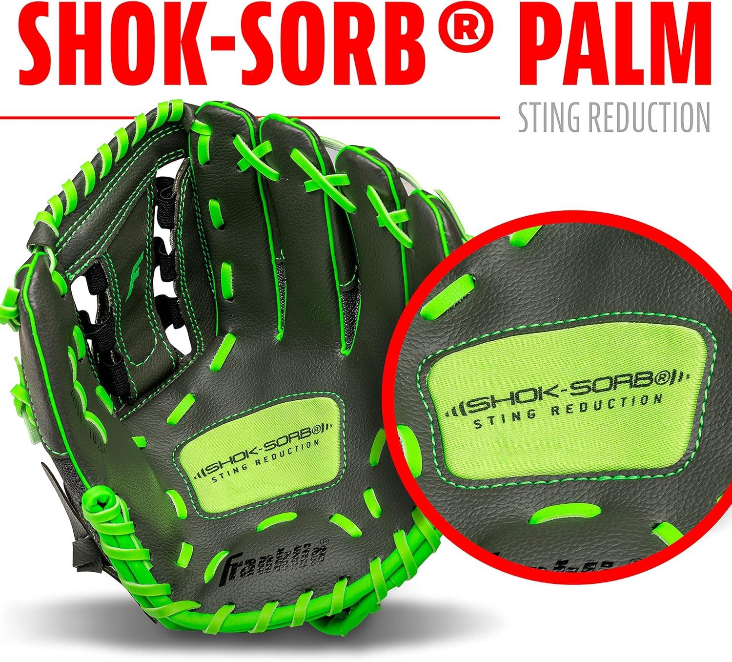 imageFranklin Sports Youth Teeball Gloves Shok Sorb Kids Baseball Teeball Mitt Boys Girls Fielder Gloves 105quot InchGraphiteLime